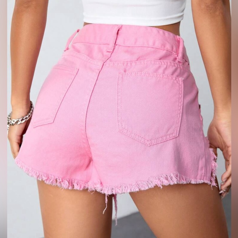 Pink Ripped Concert Denim Shorts - Picture 2 of 3